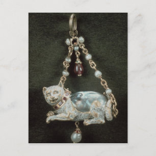 Renaissance cat pendant postcard