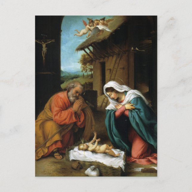 Renaissance Christmas Holy Family Nativity Postcard (Front)
