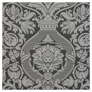Renaissance Damask - Silver-Grey on Black Fabric