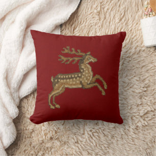 Renaissance Deer on Red Throw Pillow