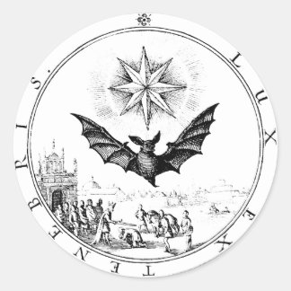Renaissance Emblem Bat and Candle Classic Round Sticker