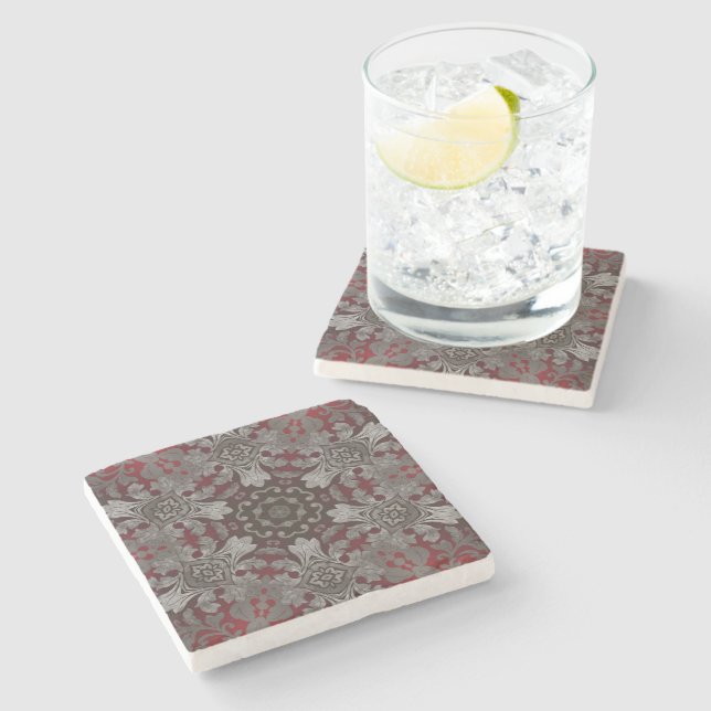 renaissance gothic metallic red and black mandala stone coaster (Side)