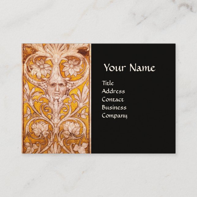 RENAISSANCE GROTESQUE FACE,GOLD BLACK FLORAL BUSINESS CARD (Front)