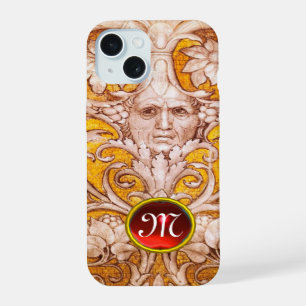 RENAISSANCE GROTESQUE FACE , GOLD FLORAL MONOGRAM iPhone 15 CASE