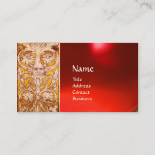 RENAISSANCE GROTESQUE FACE , GOLD FLORAL ,RED RUBY BUSINESS CARD