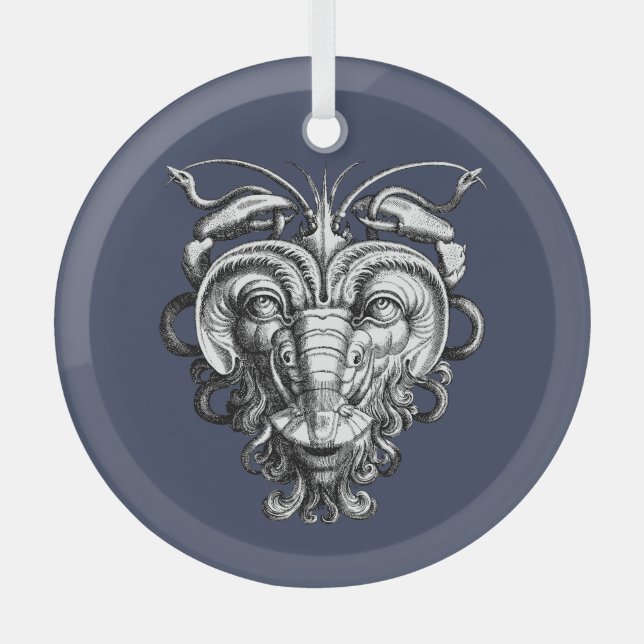 Renaissance Grotesque Gargoyle Face Lobster Man Glass Ornament (Front)