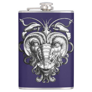 Renaissance Grotesque Gargoyle Face Lobster Man Hip Flask