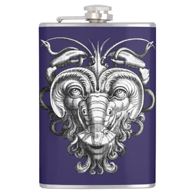 Renaissance Grotesque Gargoyle Face Lobster Man Hip Flask (Front)