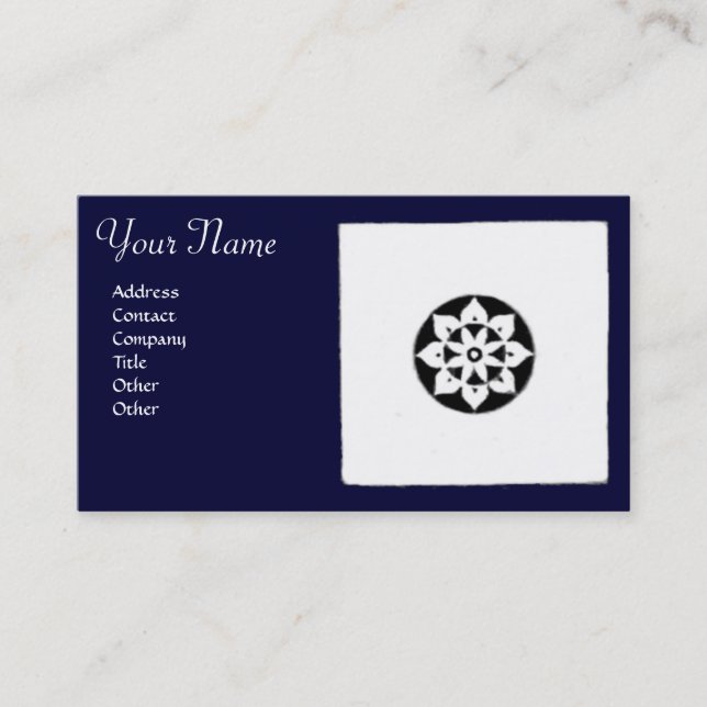 RENAISSANCE HARMONY Blue White Geometric Floral Business Card (Front)