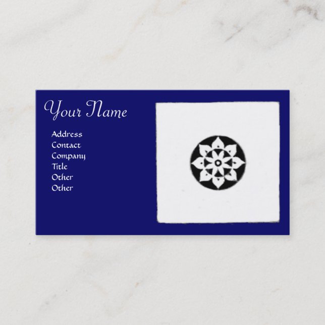 RENAISSANCE HARMONY Blue White Geometric Floral Business Card (Front)