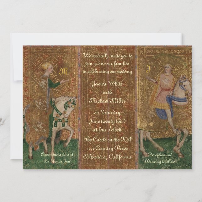 Renaissance Lady and Knight Wedding with Initials Invitation (Front)