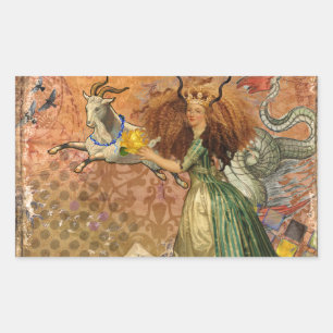 Renaissance Lady Capricorn Fantasy Vintage Zodiac Sticker