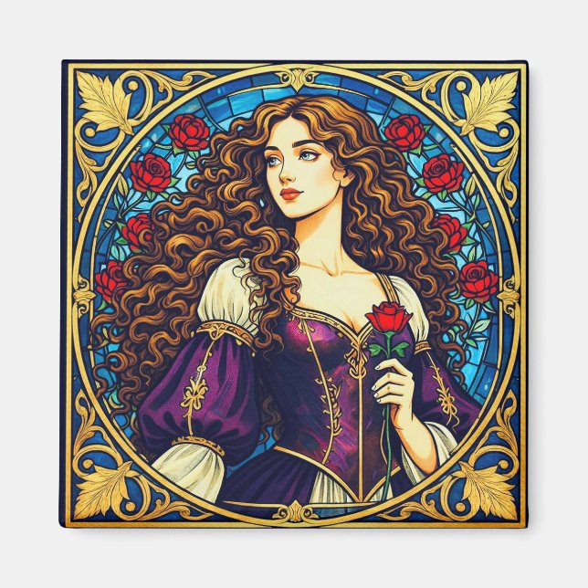 Renaissance lady with rose magnet (Front)