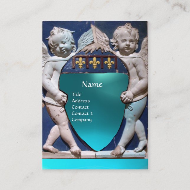RENAISSANCE LITTLE ANGELS MONOGRAM Blue Aquamarine Business Card (Front)