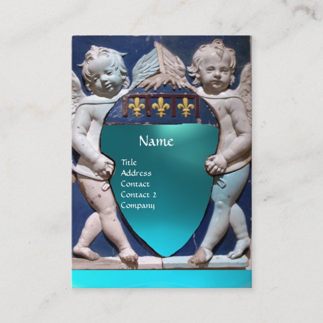 RENAISSANCE LITTLE ANGELS MONOGRAM Blue Aquamarine Business Card (Front)