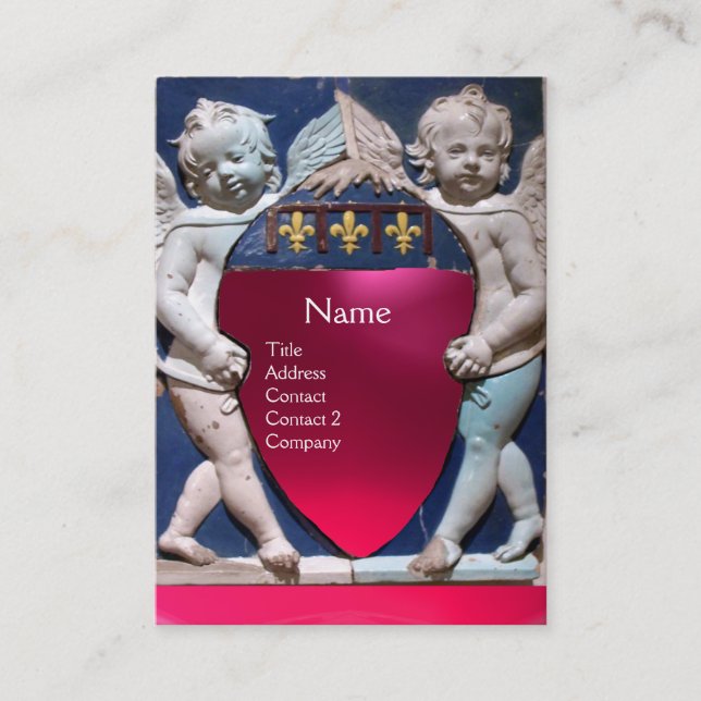 RENAISSANCE LITTLE ANGELS MONOGRAM Red Pink Ruby Business Card (Front)