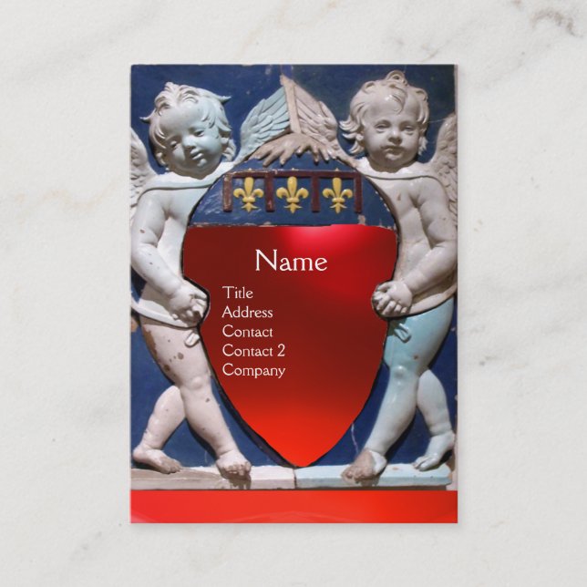 RENAISSANCE LITTLE ANGELS MONOGRAM Red Ruby Business Card (Front)