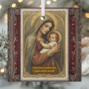 Renaissance Madonna and Child Serene Holy Vintage  Glass Ornament