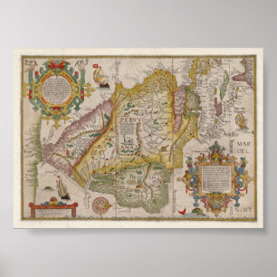 Renaissance map of Peru and Brasil Poster