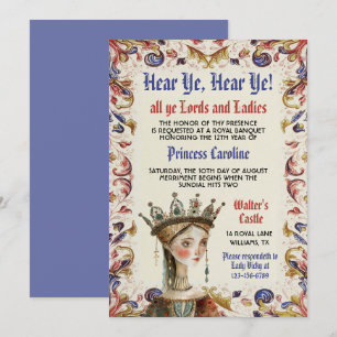 Renaissance médiévale Princesse Invitation d'anniv