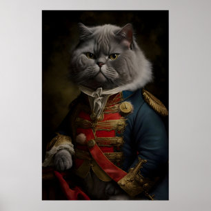 Renaissance Military Cat Art Print Whimsical