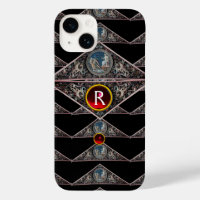 RENAISSANCE MONOGRAM, RED RUBY GEM STONES Black
