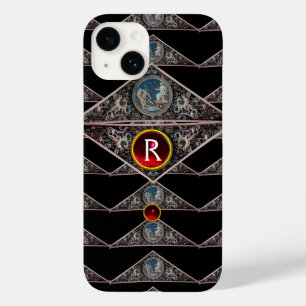 RENAISSANCE MONOGRAM, RED RUBY GEM STONES Black Case-Mate iPhone 14 Case