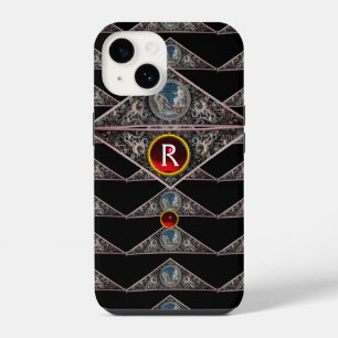 RENAISSANCE MONOGRAM, RED RUBY GEM STONES Black iPhone 14 Case