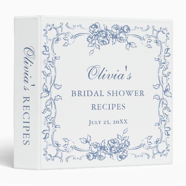Renaissance Ornate Dusty Blue Bridal Shower Recipe Binder (Front/Spine)