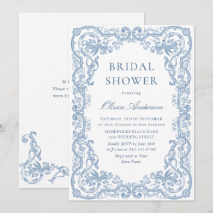 Renaissance Ornate Dusty Blue Floral Bridal Shower Invitation