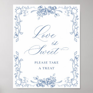 Renaissance Ornate Dusty Blue Floral Love is Sweet Poster