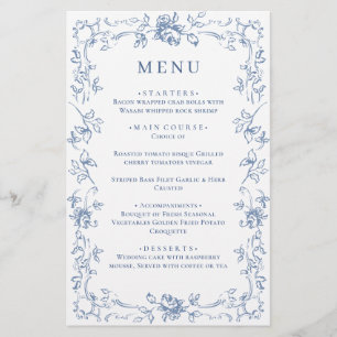 Renaissance Ornate Dusty Blue Floral Wedding Menu