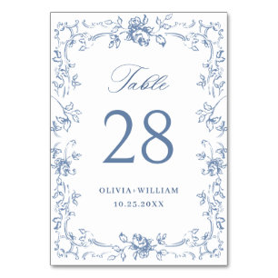 Renaissance Ornate Dusty Blue Floral Wedding Table Number