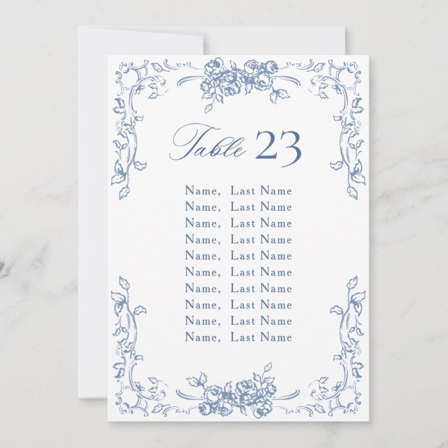 Renaissance Ornate Dusty Blue Seating Chart Card (Front)