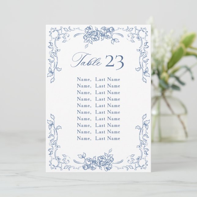 Renaissance Ornate Dusty Blue Seating Chart Card (Standing Front)