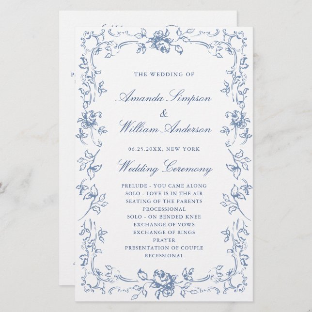 Renaissance Ornate Dusty  Wedding Ceremony Program (Front/Back)