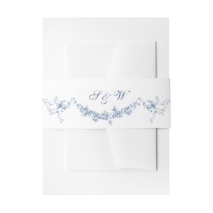 Renaissance Ornate Floral Dusty Blue Wedding Invitation Belly Band
