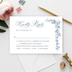 Renaissance Ornate Floral Dusty Blue Wedding RSVP Card