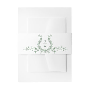 Renaissance Ornate Floral Sage Green Wedding Invitation Belly Band