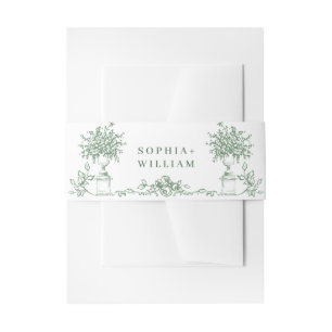 Renaissance Ornate Floral Sage Green Wedding Invitation Belly Band