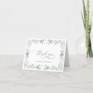 Renaissance Ornate Floral Sage Green Wedding Thank You Card