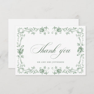 Renaissance Ornate Floral Sage Green Wedding Thank You Card
