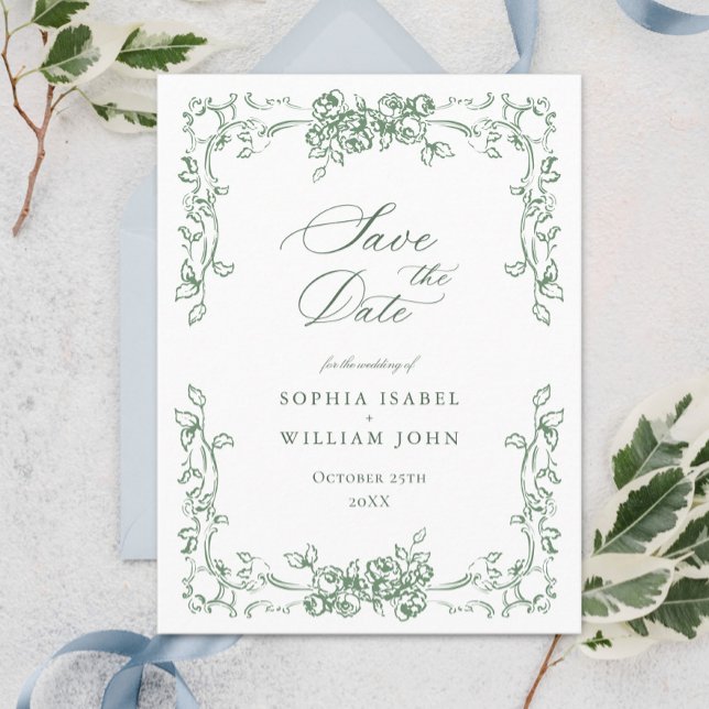 Renaissance Ornate Floral Wedding Save the Date Postcard (Creator Uploaded)