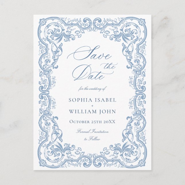 Renaissance Ornate Floral Wedding Save the Date Postcard (Front)