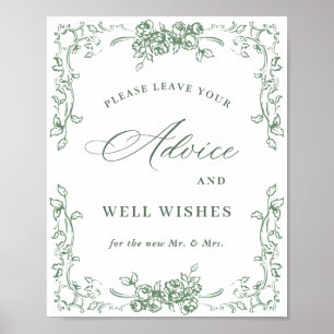 Renaissance Ornate Sage Green Advice & Wishes Poster