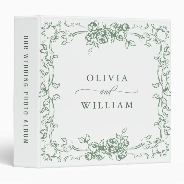 Renaissance Ornate Sage Green Wedding photo album Binder (Front/Spine)