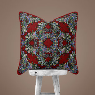 Renaissance Ornate Throw Pillow – Deep Red