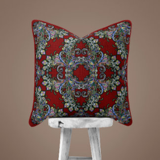 Renaissance Ornate Throw Pillow – Deep Red