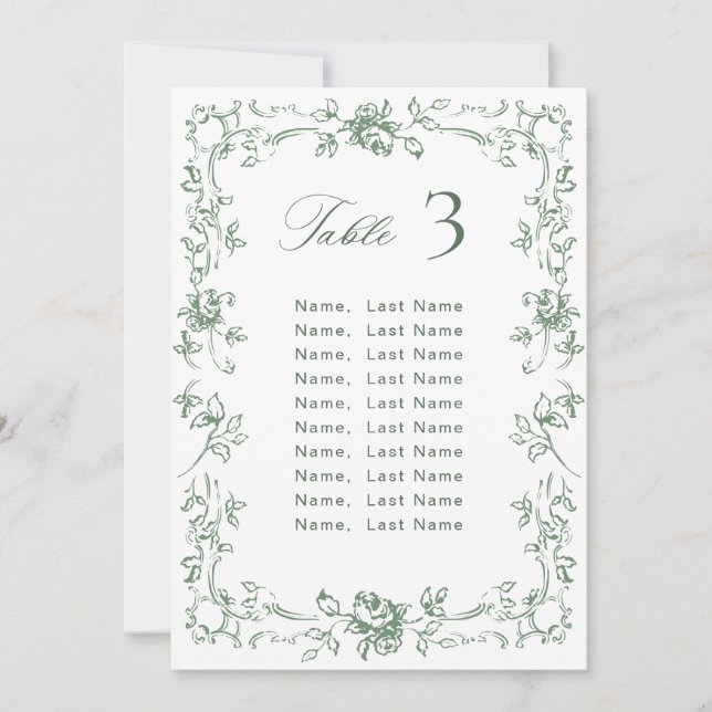 Renaissance Ornate Wedding Seating Chart Card (Front)