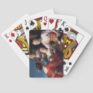 Renaissance painting women with greyhound playing cards